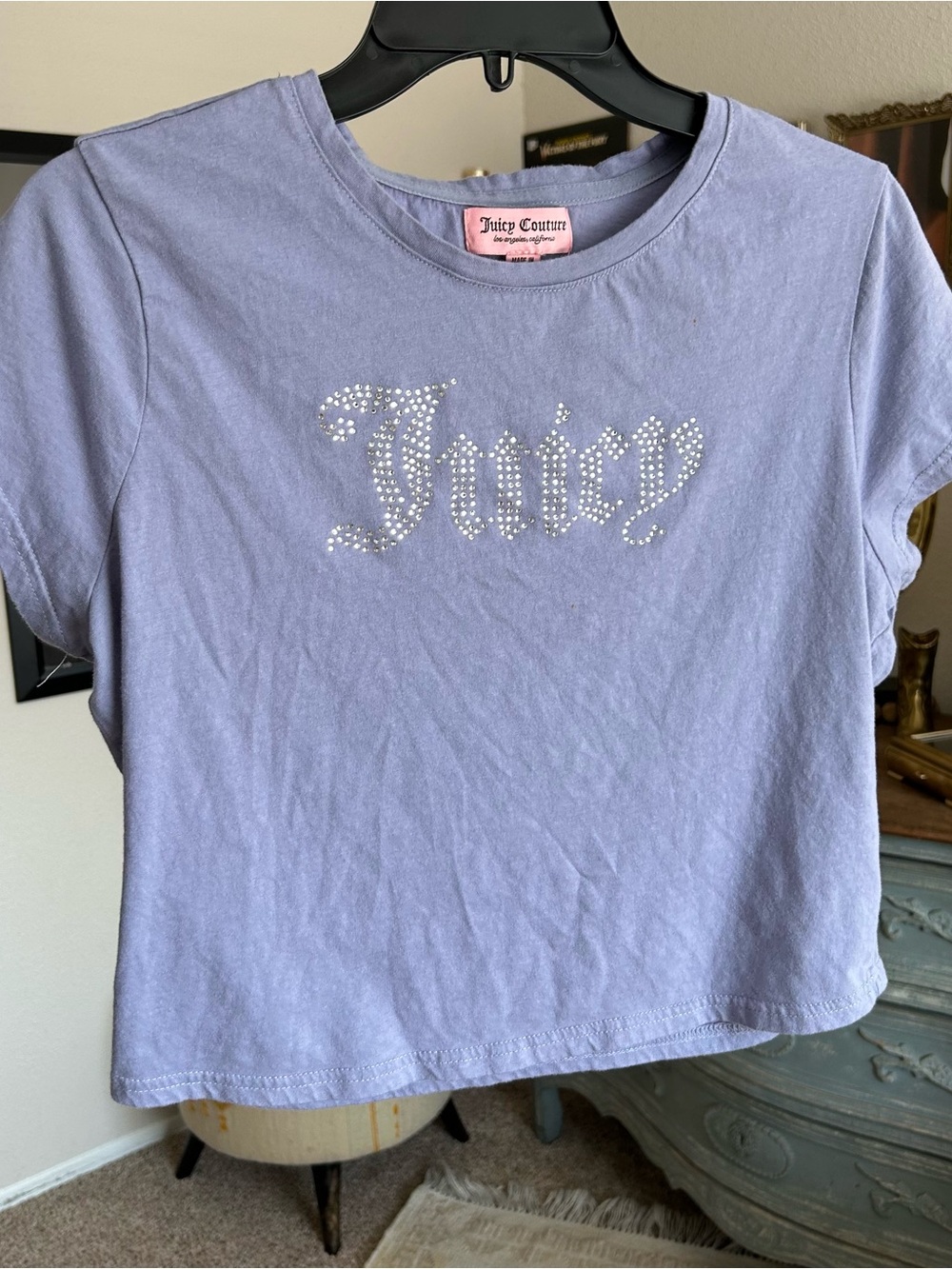 Vintage Y2K Juicy Couture Rhinestone Baby Tee McBling Preppy Size L